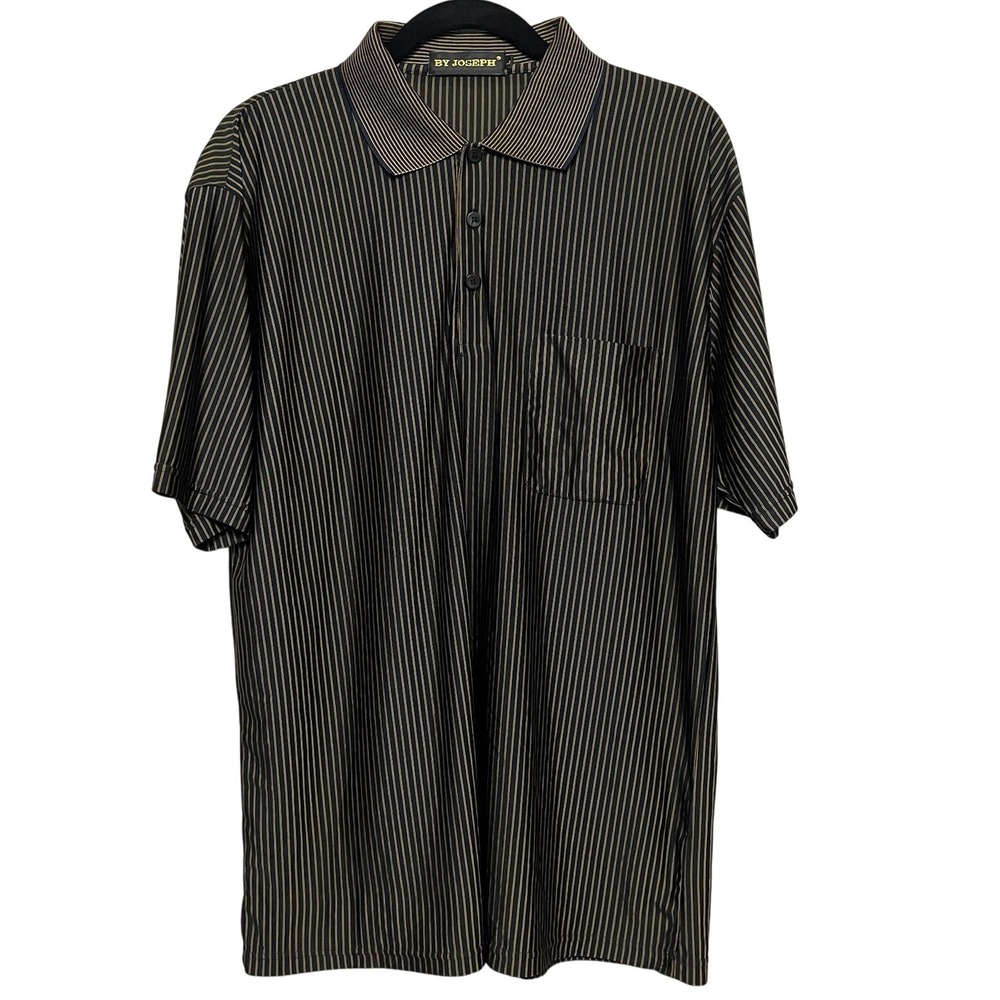 By Joseph Black Gold Men‎ L Polo Shirt Vertical Stripe Polyester Cotton Y2K VTG